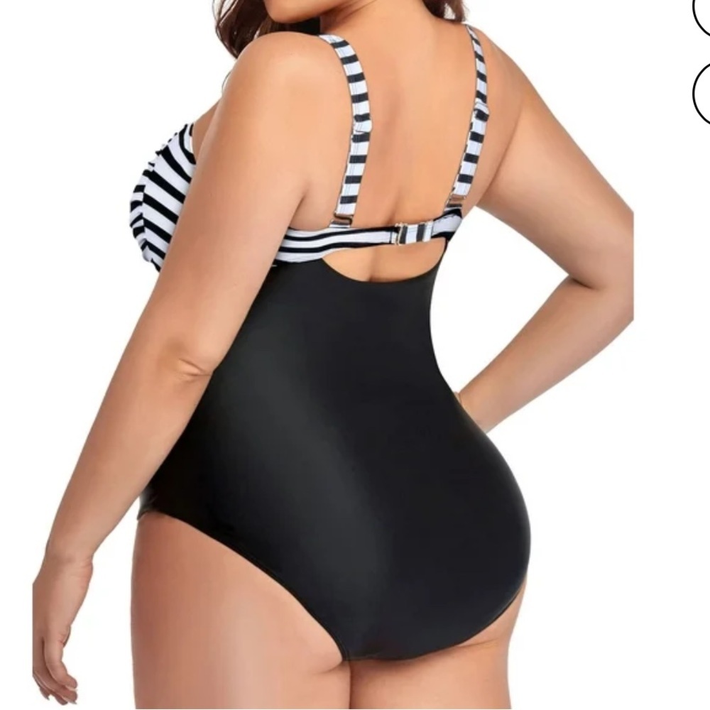 Striped Black and White Women's Swimsuit - Picture 3 of 5